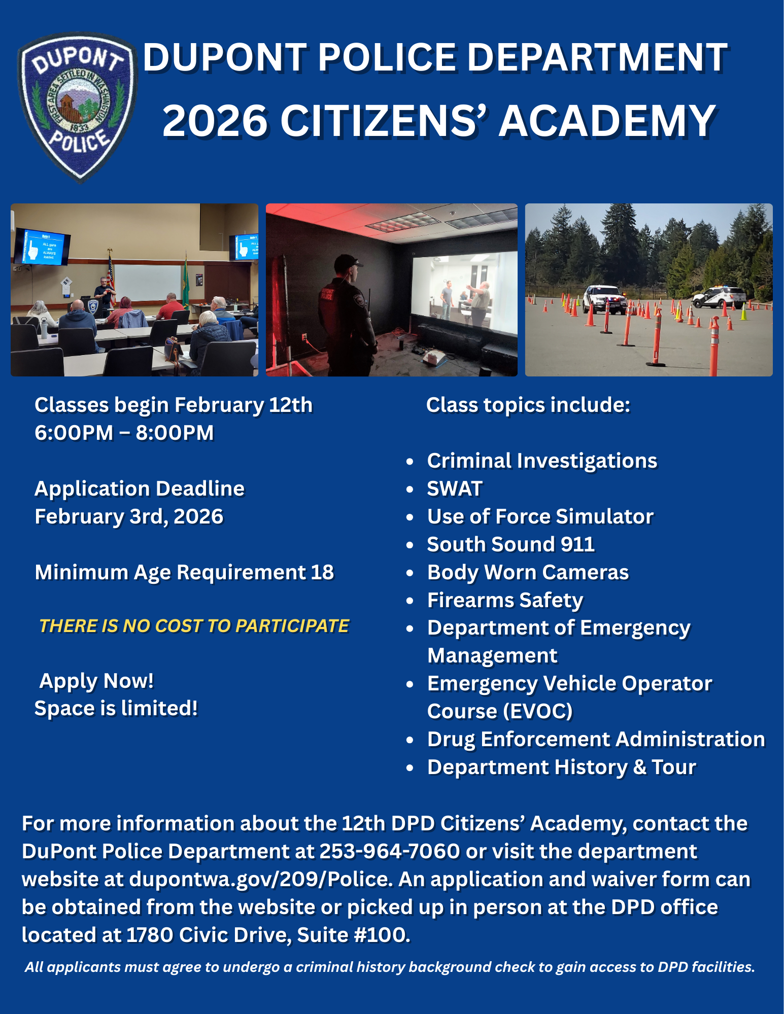 DuPont Police Department 2026 Citizens Academy